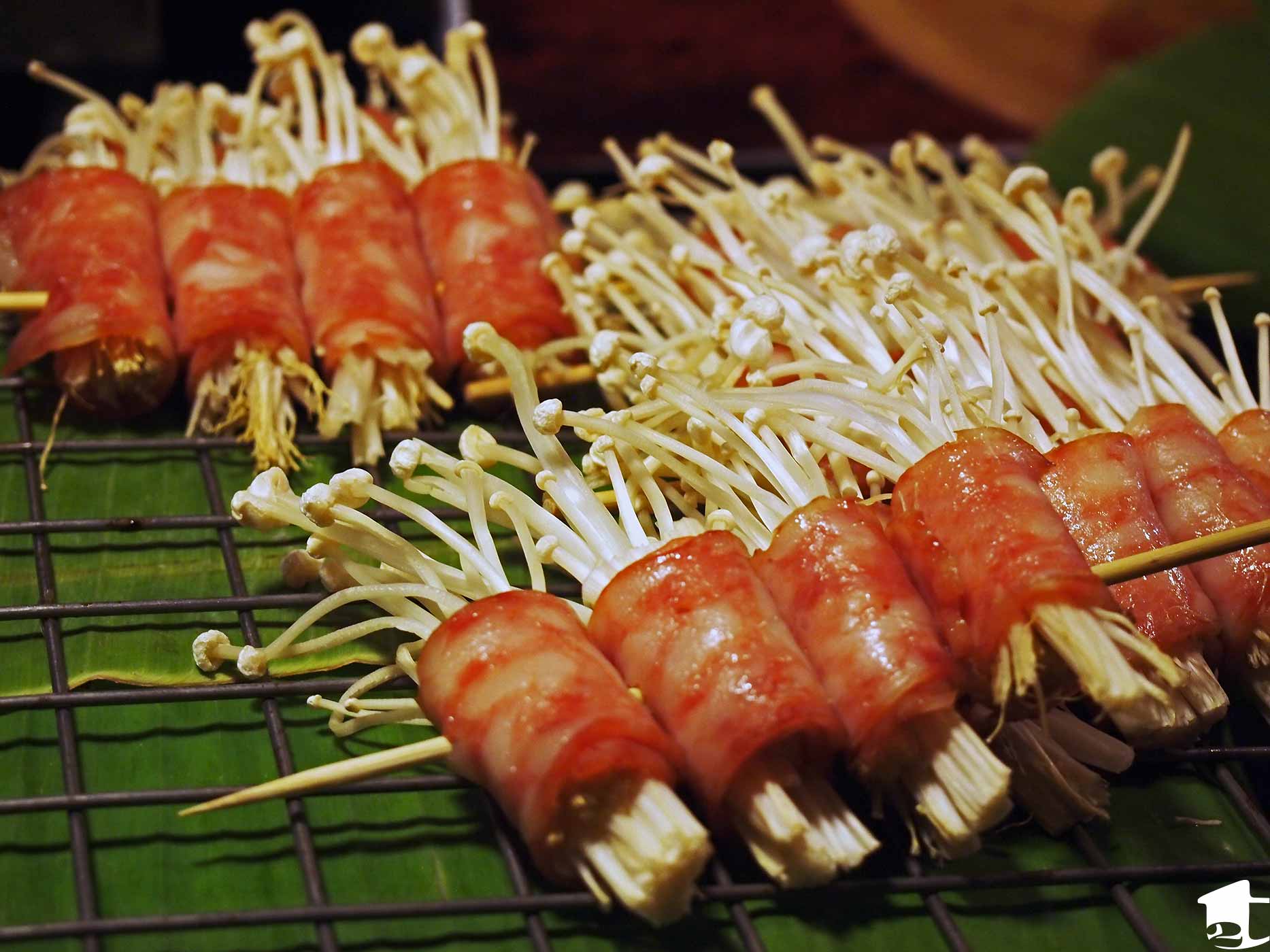 Enoki wrapped in bacon