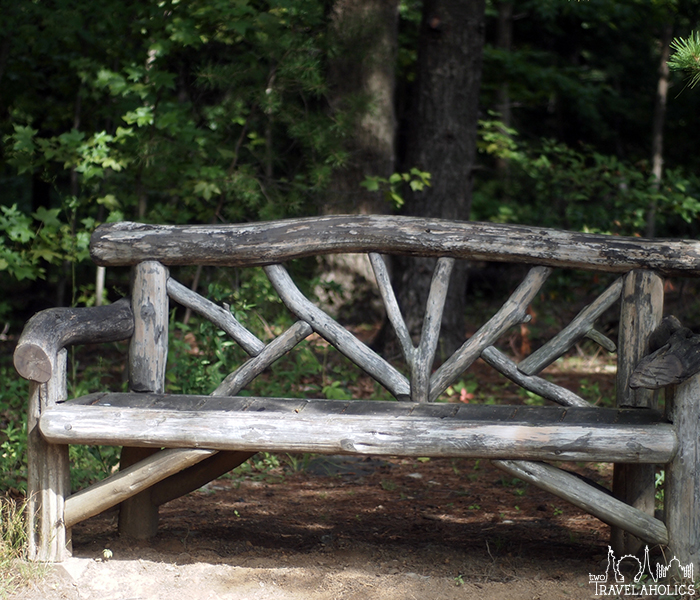 A wooden bench inside the National Arboretum