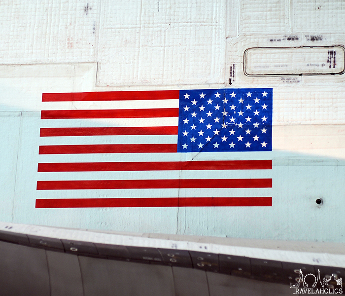 The American flag on the side of space shuttle Discovery at the Steven F. Udvar-Hazy Center