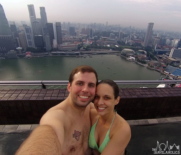 Mike and Tara enjoying the infinity pool at the Marina Bay Sands in Singapore.