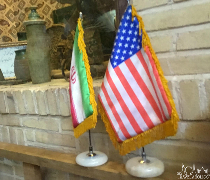 Display of the US-Iranian flags, photo by Thomas Shubbuck