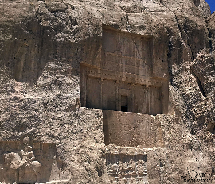 The burial tombs in Naqsh-e Rustam follows (left to right)- Darius II, Artaxerxes I, Darius I, Xerxes I, photo by Thomas Shubbuck